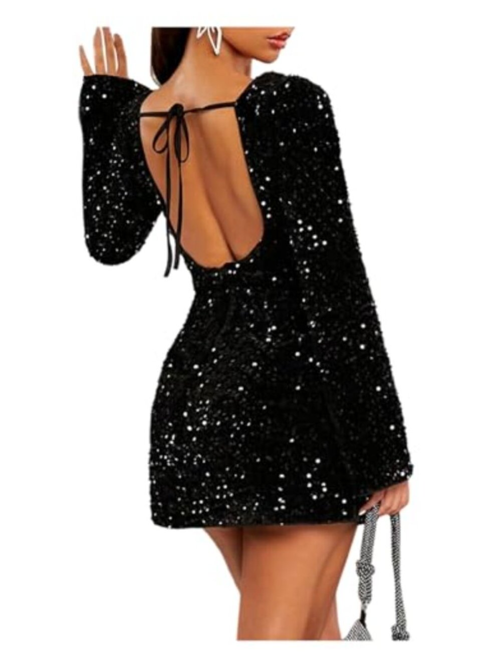 WDIRARA Leopard Sweetheart Neck Bodycon Mini Dress Backless Split Long Sleeve